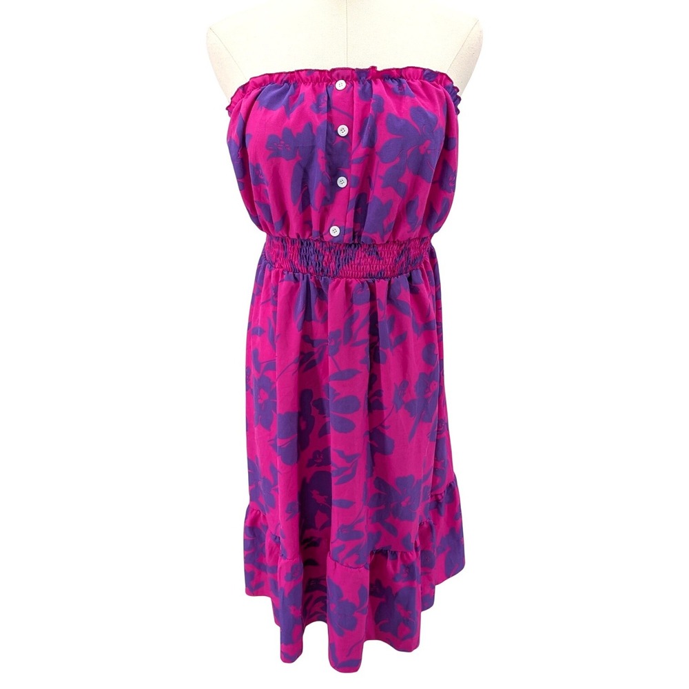 Strapless Floral Dress Pink Purple Curvy elastic Waist Summer 4XL‎ Plus